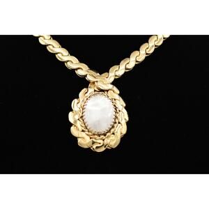 Whiting & Davis Vintage Collar Necklace Heavy Gold Chain Abalone Signed Bin6B